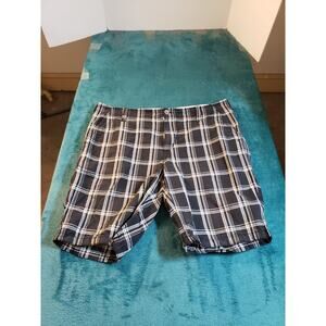 Express Shorts Sz 38 Mens Black Twill Preppy Cotton Plaid Bermuda 9 Inch Inseam